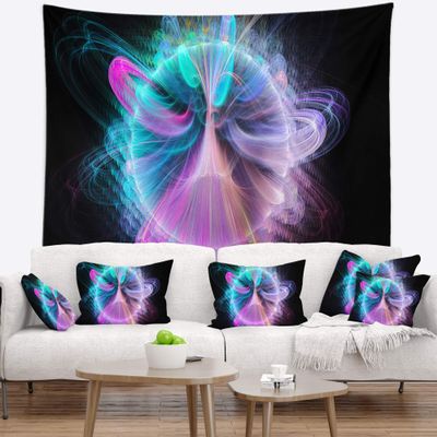 Designart ' Blue Fractal Vortices of Energy' Floral Tapestry Blanket Dcor Wall Art for Home and Office, Created On Lightweight Polyester Fabric x Large: 92 in. x 78 in