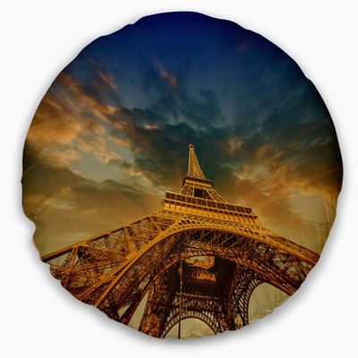 Dramatic Sky Above Paris Eiffel Towerin Paris' Cityscape Round Throw Pillow & Round Cushion Pillow Cover for Living Room, Sofa