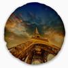 Dramatic Sky Above Paris Eiffel Towerin Paris' Cityscape Round Throw Pillow & Round Cushion Pillow Cover for Living Room, Sofa view 1