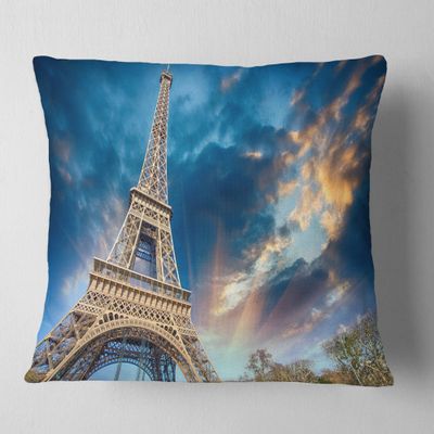 Designart Beautiful View Paris Eiffel Towerunder Fiery Sky' Cityscape Throw Cushion Pillow Cover for Living Room, Sofa 16 in. x 16 in