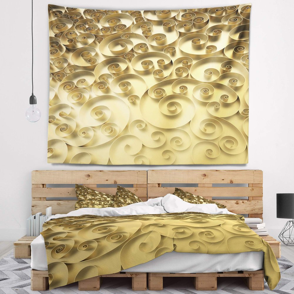 Designart ' 3D Golden Curly Background' Abstract Tapestry Blanket Dcor Wall Art for Home and Office x Large: 92 in. x 78 in