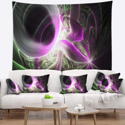 Designart ' Light Purple Designs on Black' Abstract Tapestry Blanket Dcor Wall Art for Home and Office, Created On Lightweight Polyester Fabric Medium: 39 in. x 32 in