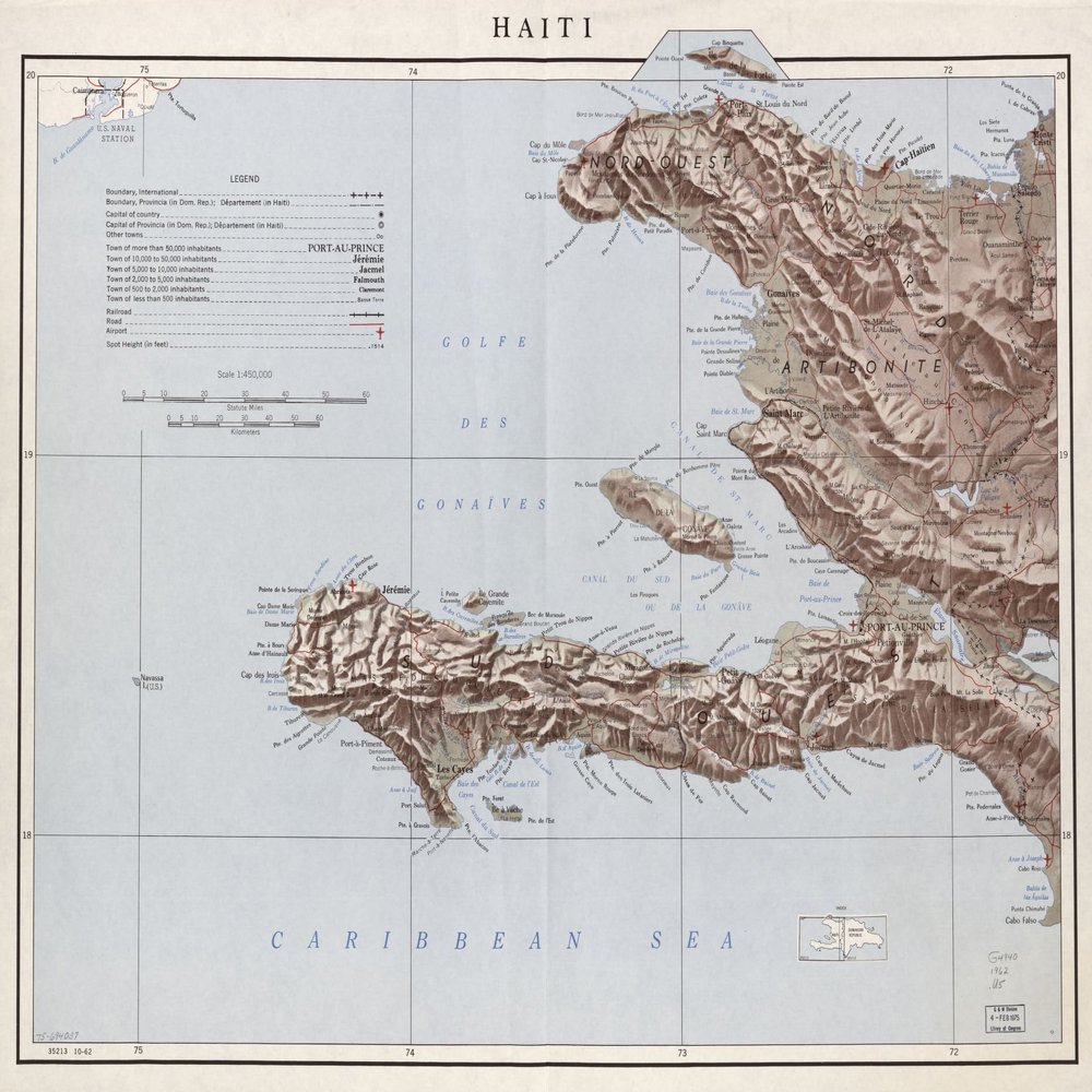 18" x 24" 1962 Map Of Haiti Railroads Roads Airports