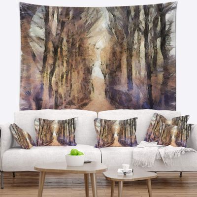 Designart ' Trees and Road Nature Watercolor' Landscape Tapestry Blanket Dcor Wall Art for Home and Office Medium: 32 in. x 39 in
