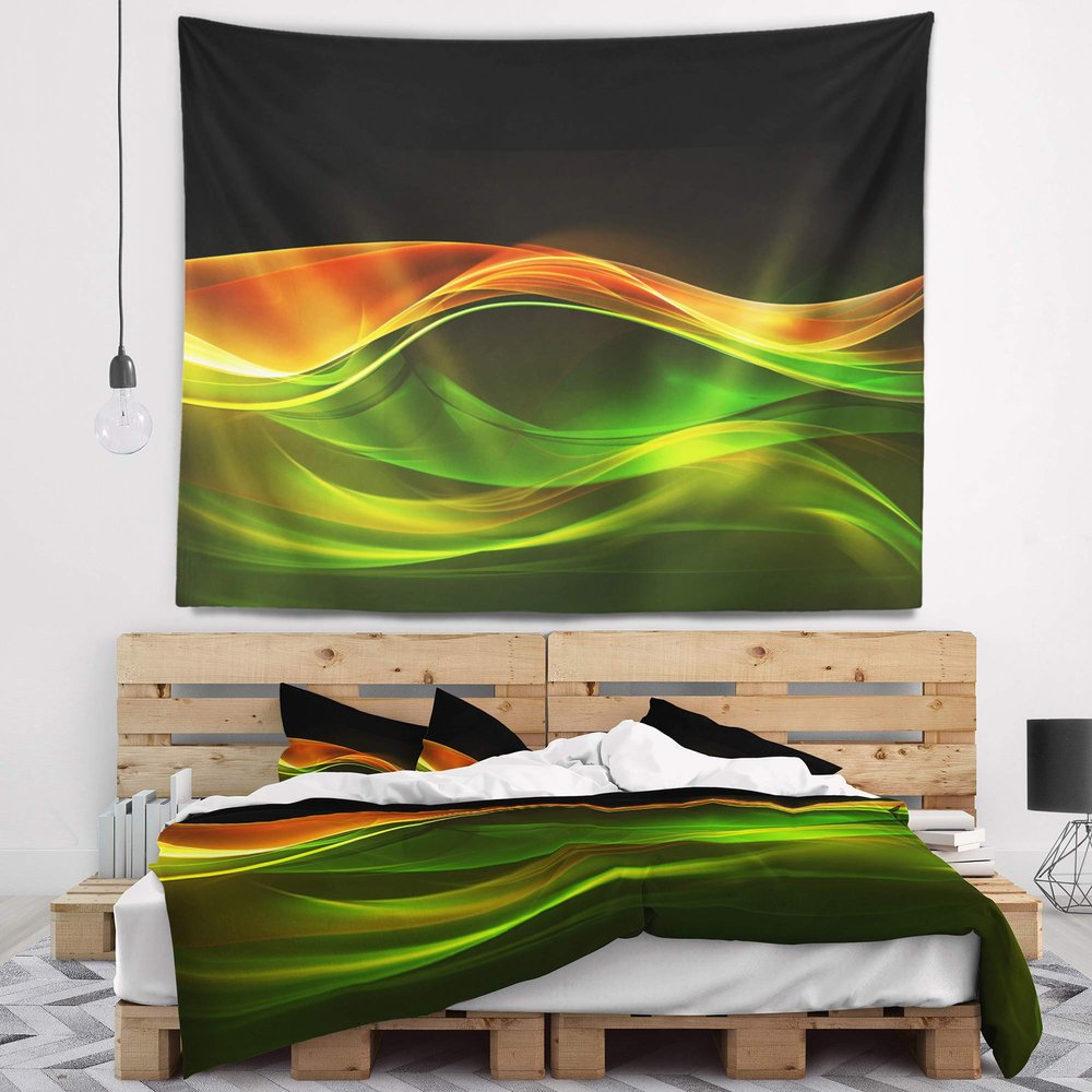 Designart Green Yellow in Black' Abstract Tapestry Blanket Dcor Wall Art for Home and Office, Created On Lightweight Polyester Fabric Medium: 39 in. x 32 in