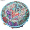 GANESHAM Indian Hippie Vintage Cotton Floor Pillow & Cushion Patchwork Bean Bag Chair Cover Boho Bohemian Hand Embroidered Handmade Pouf Ottoman (Turquoise, 13" H x 22" Diam.(inch)) view 2