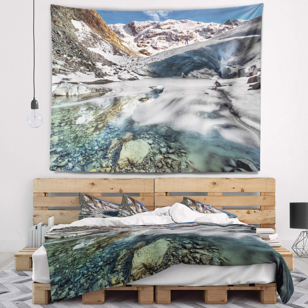 Designart ' Cave in Rugged Rocky Setting' Landscape Tapestry Blanket Dcor Wall Art for Home and Office x Large: 92 in. x 78 in