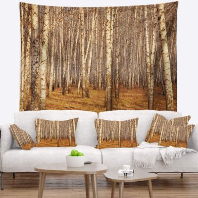 Designart ' Dense Birch Fall' Forest Tapestry Blanket Dcor Wall Art for Home and Office, Created On Lightweight Polyester Fabric x Large: 92 in. x 78 in