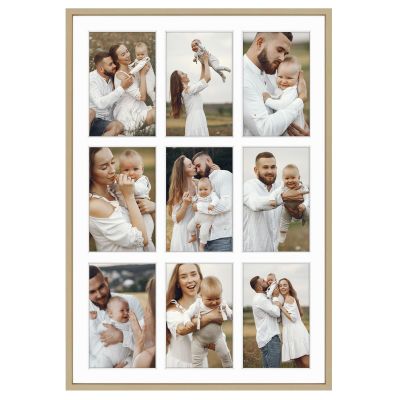 Golden State Art, 13.6x19.7 Gold Aluminum Collage Frame - Ivory Mat Included - Fits Nine 4x6 Photos/Pictures - Sawtooth Hanger - Swivel Tabs - Wall Mounting - Landscape/Portrait - Real Glass,1 Pack