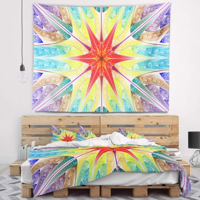 Designart ' Beautiful Colorful Stained Glass' Abstract Tapestry Blanket Dcor Wall Art for Home and Office, Created On Lightweight Polyester Fabric x Large: 92 in. x 78 in