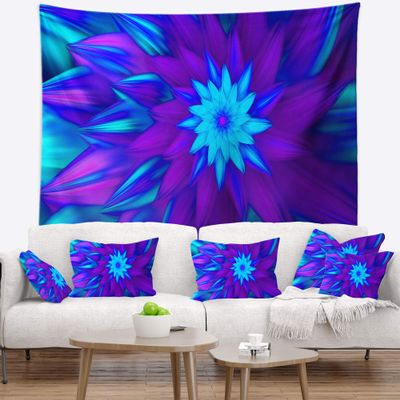 Designart ' Dance of Blue Flower Petals' Floral Tapestry Blanket Dcor Wall Art for Home and Office, Created On Lightweight Polyester Fabric x Large: 92 in. x 78 in