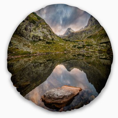 Designart Mountain Lake Over Skok Waterfall' Seashore Throw Living Room, Sofa, High Quality Pillow Insert + Cushion Cover Printed On Both Side 20" Round