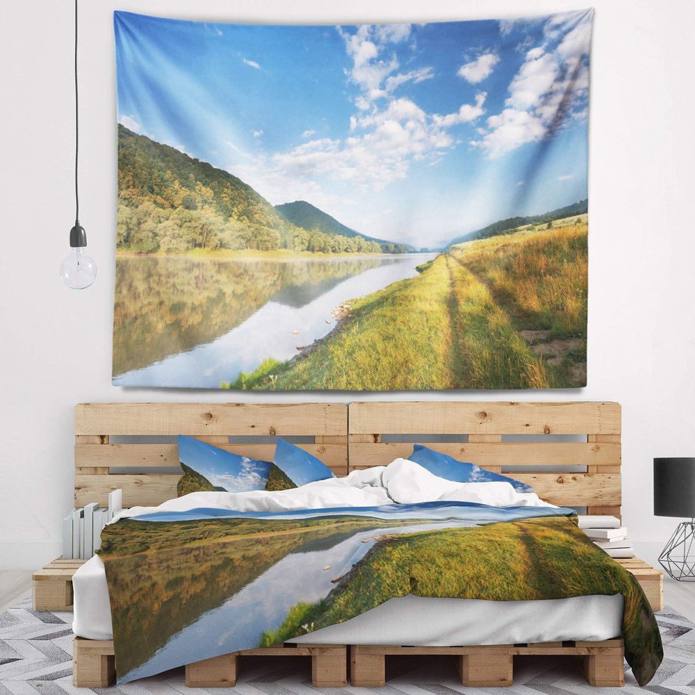 Designart Mountain River Under Blue Sky, Medium/39" x 32"
