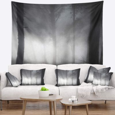 Designart ' Forest in Heavy Autumn Mist' Landscape Photo Tapestry Blanket Dcor Wall Art for Home and Office, Created On Lightweight Polyester Fabric x Large: 92 in. x 78 in