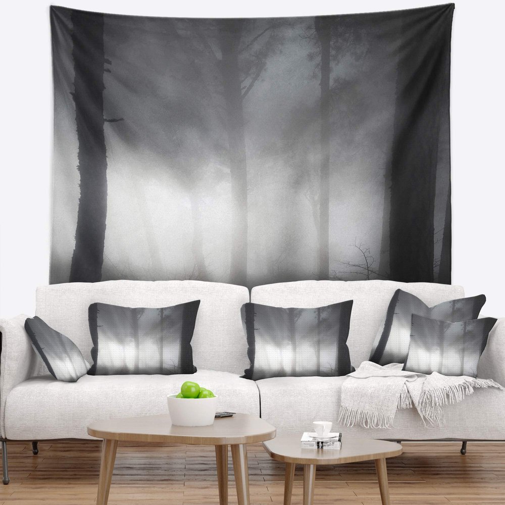 Designart ' Forest in Heavy Autumn Mist' Landscape Photo Tapestry Blanket Dcor Wall Art for Home and Office, Created On Lightweight Polyester Fabric x Large: 92 in. x 78 in