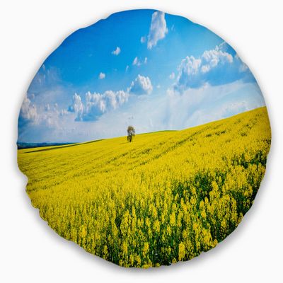Designart Lone Tree in Blooming Cozla Park' Contemporary Landscape Printed Throw Cushion Pillow Cover for Living Room, Sofa 20" Round
