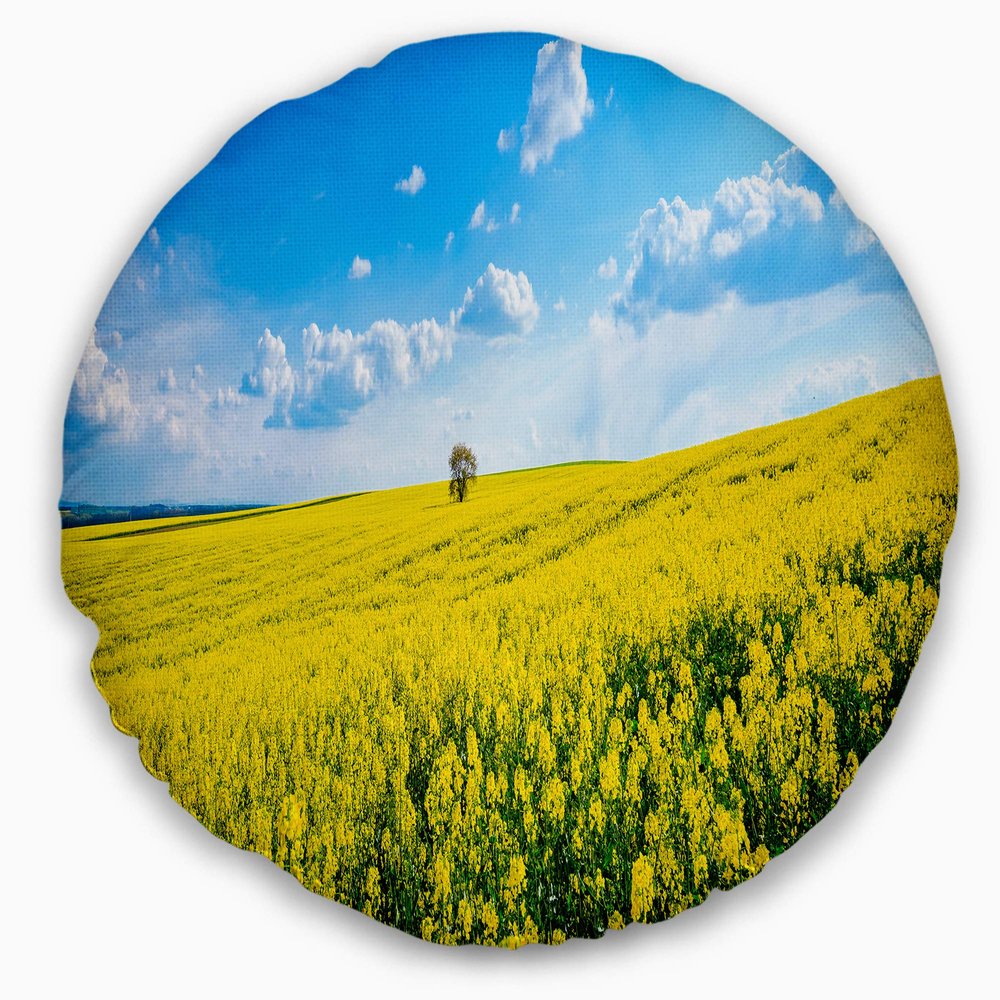 Designart Lone Tree in Blooming Cozla Park' Contemporary Landscape Printed Throw Cushion Pillow Cover for Living Room, Sofa 20" Round