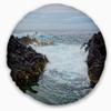 Designart Splashing Waters to Mossy Rock' Seashore Throw Living Room, Sofa, High Quality Pillow Insert + Cushion Cover Printed On Both Side 20" Round view 1