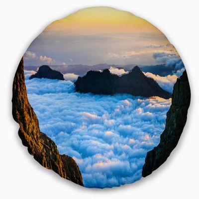 Designart Gran Canaria Sunset Over Clouds' Seashore Throw Cushion Pillow Cover for Living Room, Sofa 20" Round