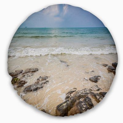 Designart Rocks on Typical Tropical Beach Photo Throw Living Room, Sofa, High Quality Pillow Insert + Cushion Cover Printed On Both Side 20" Round