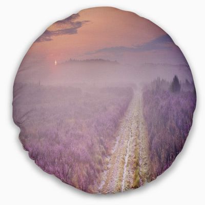Designart Path Through Blooming Heather' Landscape Throw Living Room, Sofa, High Quality Pillow Insert + Cushion Cover Printed On Both Side 20" Round