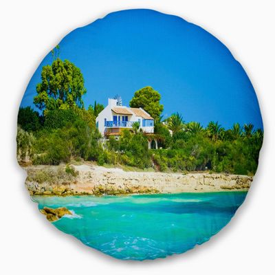 Designart House on The Island of Cyprus' Landscape Wall Throw Cushion Pillow Cover for Living Room, Sofa 20" Round