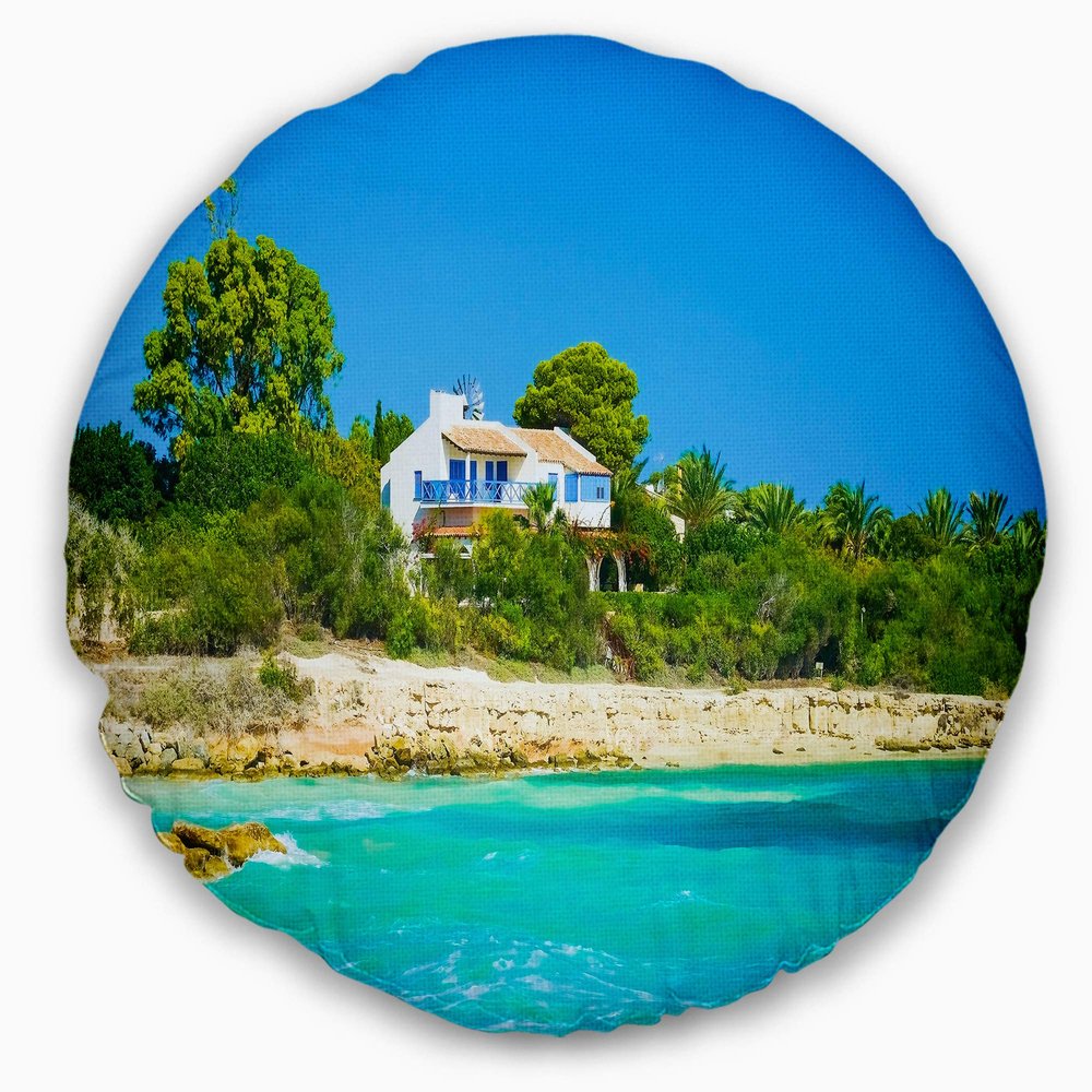 Designart House on The Island of Cyprus' Landscape Wall Throw Cushion Pillow Cover for Living Room, Sofa 20" Round