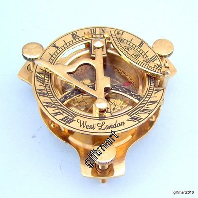 Mahira Nautical 3" Brass Sundail Compass Antique Vintage Style Nautical Maritime & Leather Gift