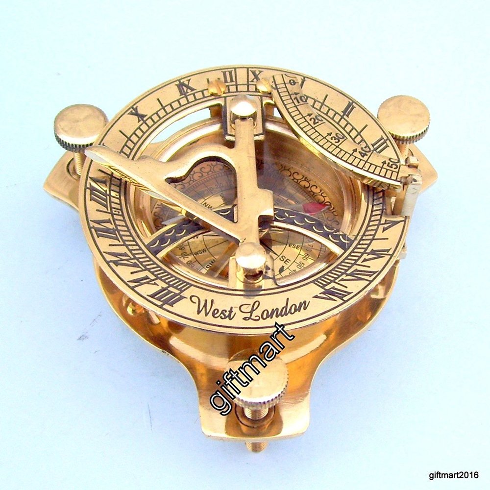 Mahira Nautical 3" Brass Sundail Compass Antique Vintage Style Nautical Maritime & Leather Gift
