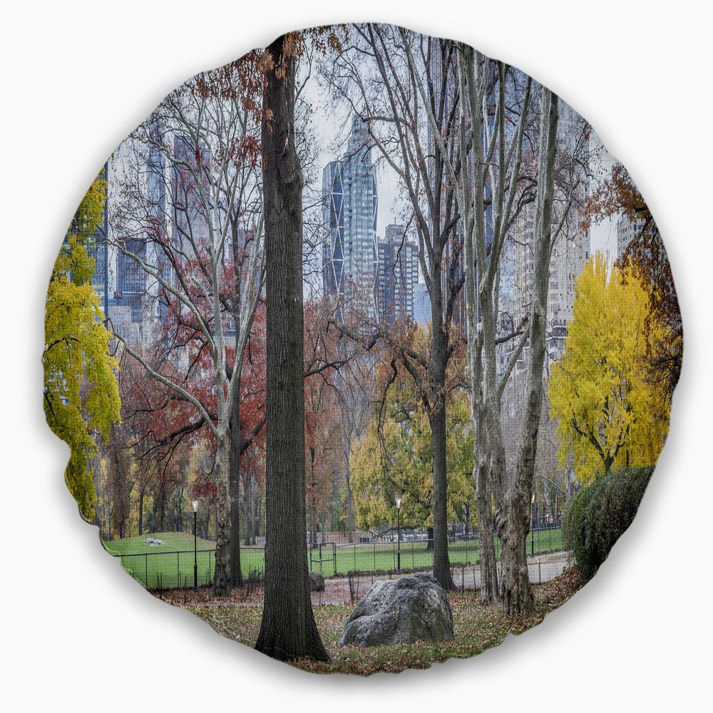 Designart Central Park New York City in Autumn' Landscape Printed Throw Cushion Pillow Cover for Living Room, Sofa 20" Round