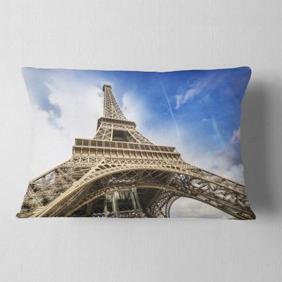Designart Fantastic View Paris Eiffel Towerfrom Ground' Cityscape Throw Lumbar Living Room, Sofa, High Quality Pillow Insert + Cushion Cover Printed On Both Side 12 in. x 20 in
