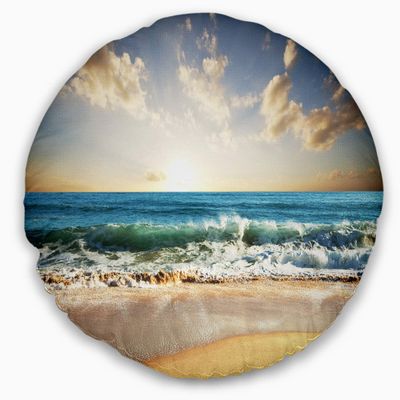 Designart Cloudy Sky and Vibrant Blue Sea' Seascape Throw Living Room, Sofa, High Quality Pillow Insert + Cushion Cover Printed On Both Side 20" Round