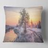 Designart Winter Sunrise Over Frosty Field' Landscape Throw Living Room, Sofa, High Quality Pillow Insert + Cushion Cover Printed On Both Side 18 in. x 18 in view 1
