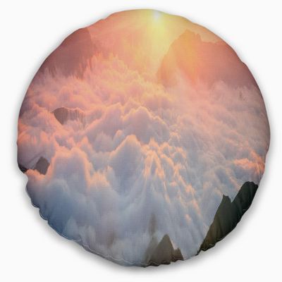 Designart Heavy Fog in Mountains Panorama' Contemporary Landscape Throw Living Room, Sofa, High Quality Pillow Insert + Cushion Cover Printed On Both Side 20" Round