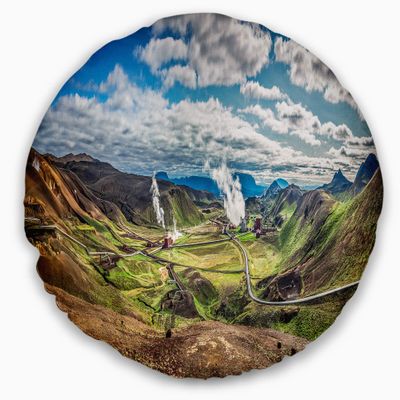 Designart Geothermal Power Station Panorama' Seashore Throw Living Room, Sofa, High Quality Pillow Insert + Cushion Cover Printed On Both Side 20" Round