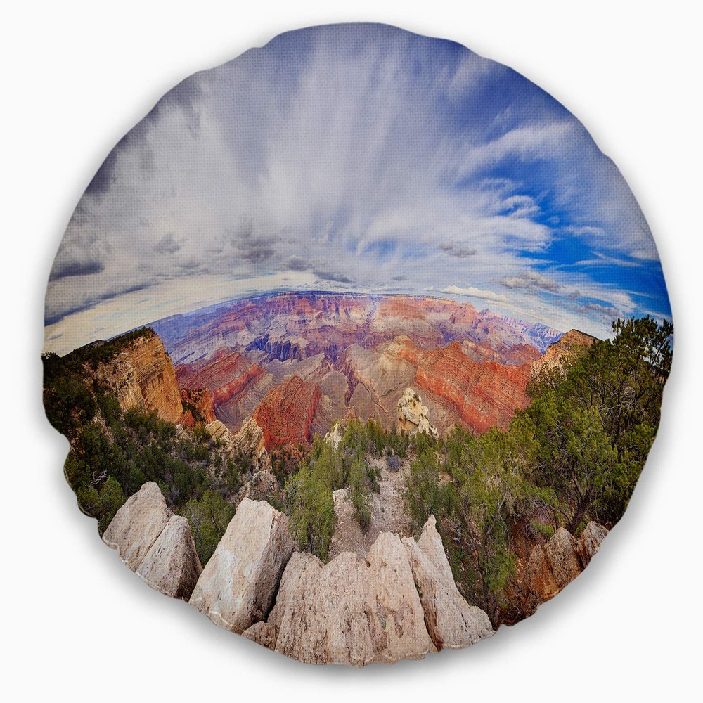 Designart Eye Looking at The Grand Canyon' Landscape Throw Living Room, Sofa, High Quality Pillow Insert + Cushion Cover Printed On Both Side 20" Round
