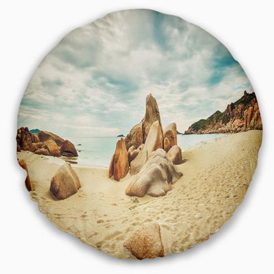 Designart Stones on The Foreground Beach' Landscape Printed Throw Cushion Pillow Cover for Living Room, Sofa 20" Round