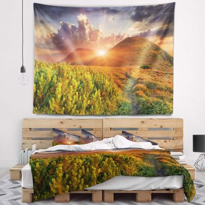 Designart ' Colorful Fall Mountains' Landscape Tapestry Blanket Dcor Wall Art for Home and Office, Created On Lightweight Polyester Fabric x Large: 92 in. x 78 in