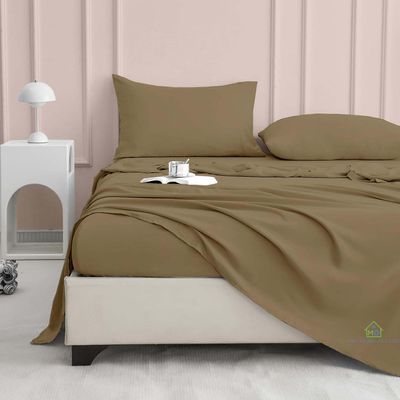 Cal-King Sheet Set, 4 Piece, 100% Egyptian Cotton, High Thread Count, Deep Pocket up to 16 Inch, Breathable, Soft, Cooling, Hotel Luxury Bedding, Taupe Solid, Breathable, Cal-King Size Bed Sheets