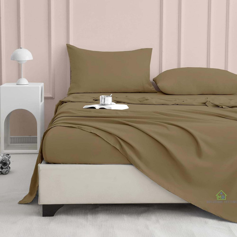 Cal-King Sheet Set, 4 Piece, 100% Egyptian Cotton, High Thread Count, Deep Pocket up to 16 Inch, Breathable, Soft, Cooling, Hotel Luxury Bedding, Taupe Solid, Breathable, Cal-King Size Bed Sheets