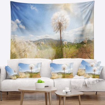Designart ' Blooming Dandelion Under Bright Sky' Floral Tapestry Blanket Dcor Wall Art for Home and Office x Large: 92" x 78"
