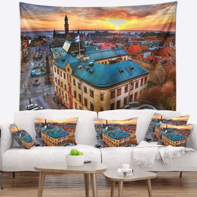 Designart ' Colorful City Landscape' Cityscape Tapestry Blanket Dcor Wall Art for Home and Office, Created On Lightweight Polyester Fabric x Large: 92 in. x 78 in