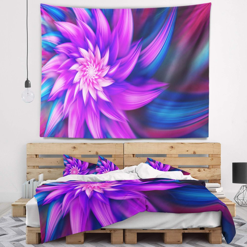 Designart ' Huge Purple Fractal Flower' Floral Tapestry Blanket Dcor Wall Art for Home and Office, Created On Lightweight Polyester Fabric Medium: 39 in. x 32 in