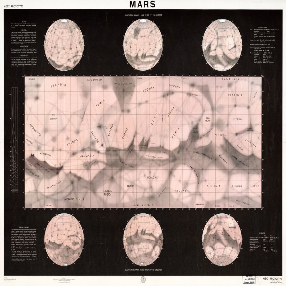 18" x 24" 1965 Map Of Mars MEC 1 Prototype