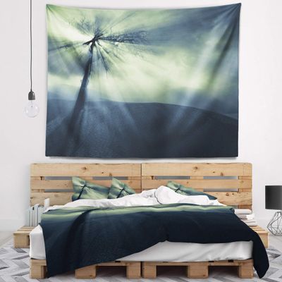 Designart ' Dead Tree in The Mysterious Land' Modern Seascape Tapestry Blanket Dcor Wall Art for Home and Office, Created On Lightweight Polyester Fabric x Large: 92 in. x 78 in