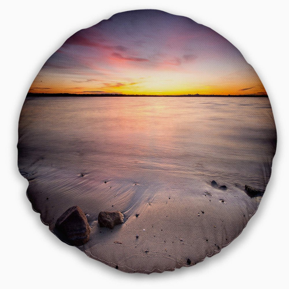 Beautiful Natural Sea During Sunrise' Seashore Round Throw Pillow & Round Cushion Pillow Cover for Living Room, Sofa