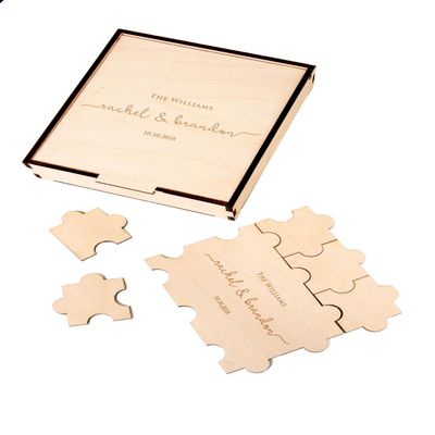 Alternative Wedding Guest Book 20-236 pieces Wooden Puzzle Engagement Guest Book Personalized Guestbook Sign with Monogram, Names Wedding Gifts Idea Rustic Guestbook (Style 2 - Names)
