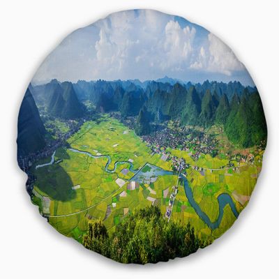 Designart Rice Field Valley Vietnam Panorama' Landscape Throw Living Room, Sofa, High Quality Pillow Insert + Cushion Cover Printed On Both Side 20" Round