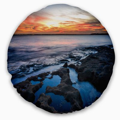 Designart Beautiful Blue Waters in Australia Beach' Seashore Throw Living Room, Sofa, High Quality Pillow Insert + Cushion Cover Printed On Both Side 20" Round