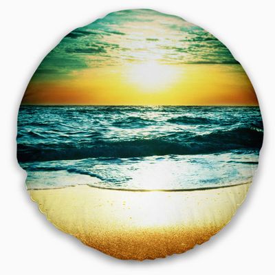 Amazing Sunset Reflecting in Blue Sea' Seascape Round Throw Pillow & Round Cushion Pillow Cover for Living Room, Sofa